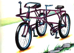 Туристский велосипед на трех колесах для двух пассажиров и багажа